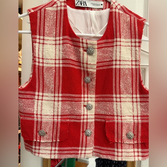 Zara Tops - Zara Red & Cream Plaid Button-Front Vest